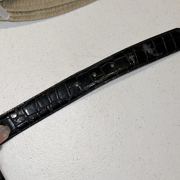 VINTAGE “XXX HUGS” black croco belt large gold buckle some wear main image 3
